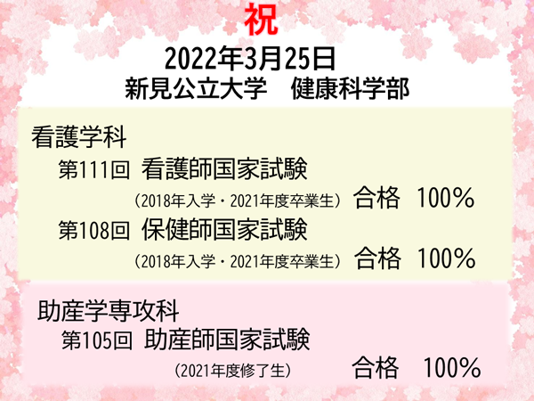 看護師、保健師、助産師国家試験　合格率100パーセント